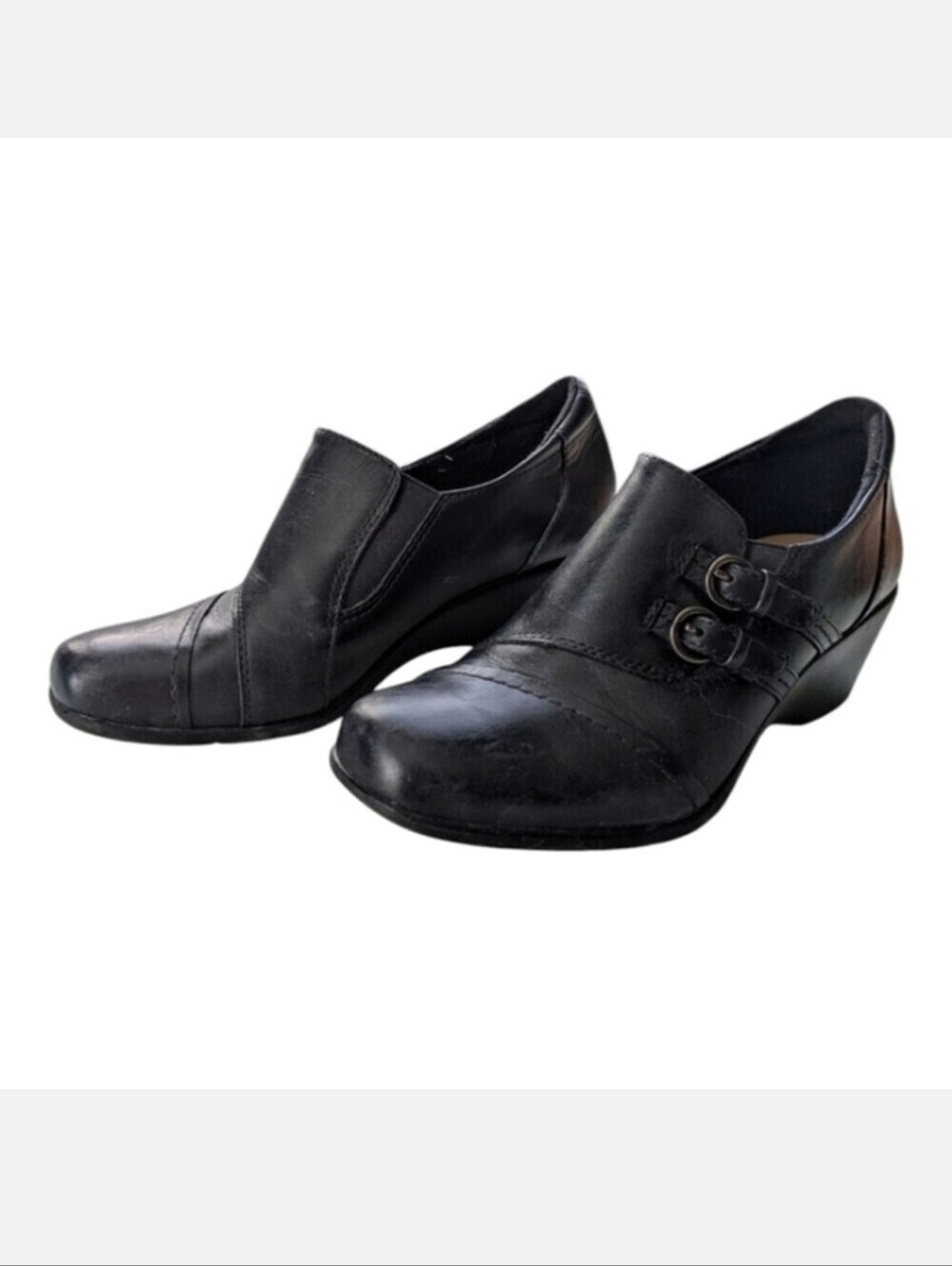 Earth Spirit Black Leather Booties Buckles Size 6